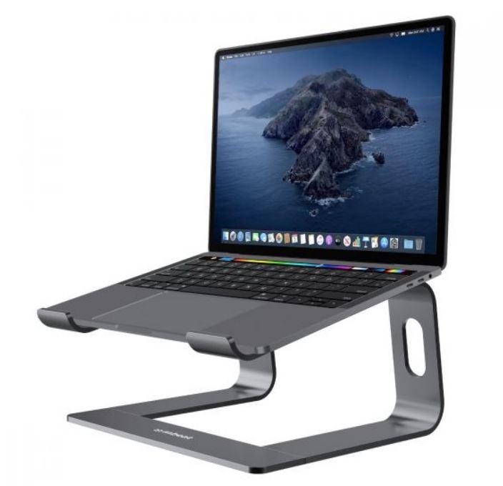 MBEAT Stage S1 Elevated Laptop Stand in space grey, designed for laptops up to 16 inches, showcasing its ergonomic and durable features.